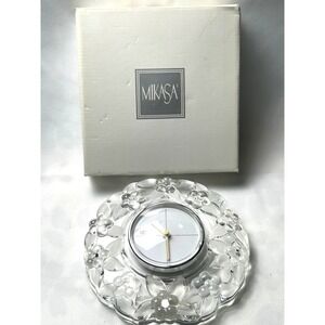 Mikasa Carmen Crystal Floral Desk Clock 6 1/4" Battery Operated Germany #1118/6